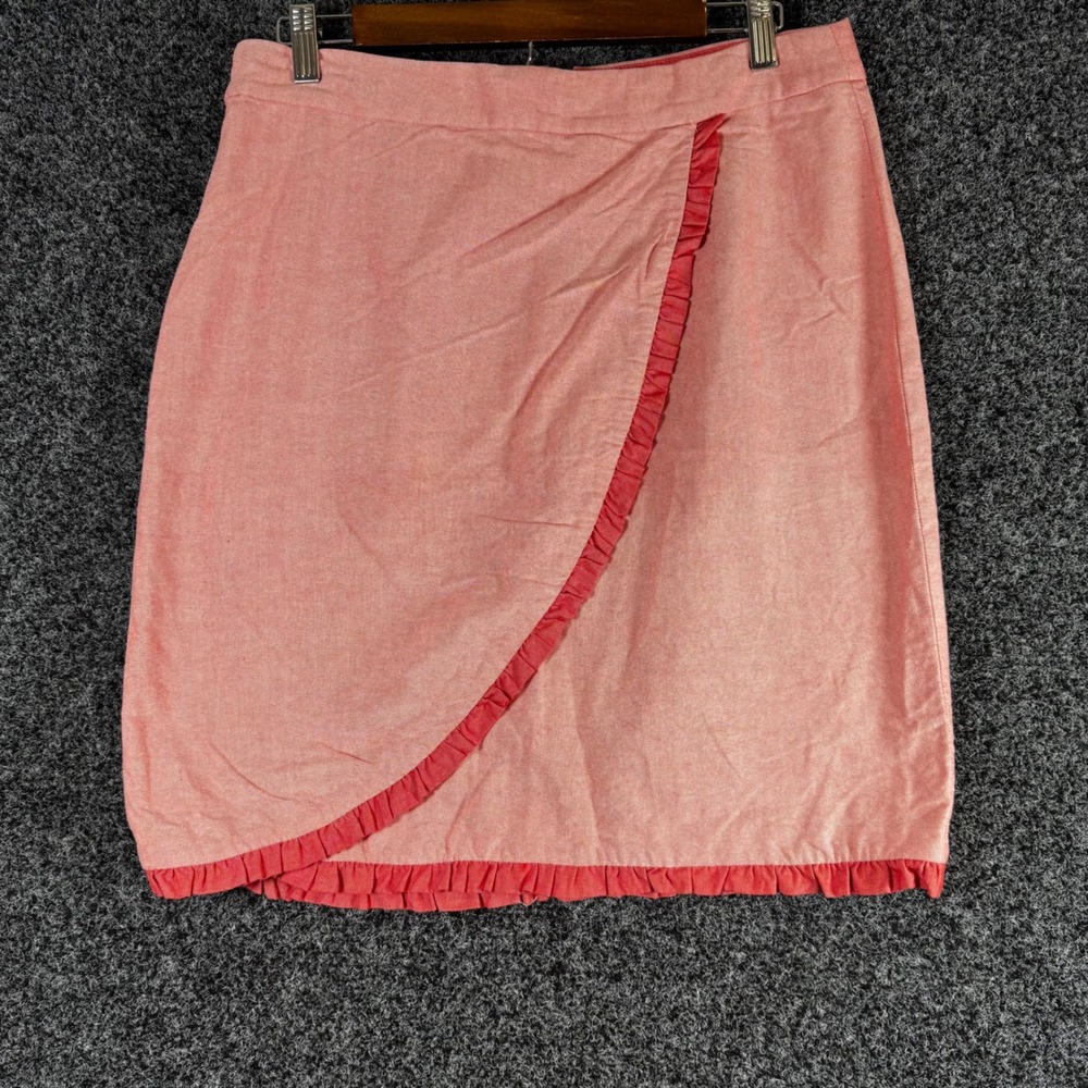 J.Crew Pink Oxford Cotton Ruffle Faux Wrap Skirt Size 8 H4868 SP 18 - Picture 1 of 6